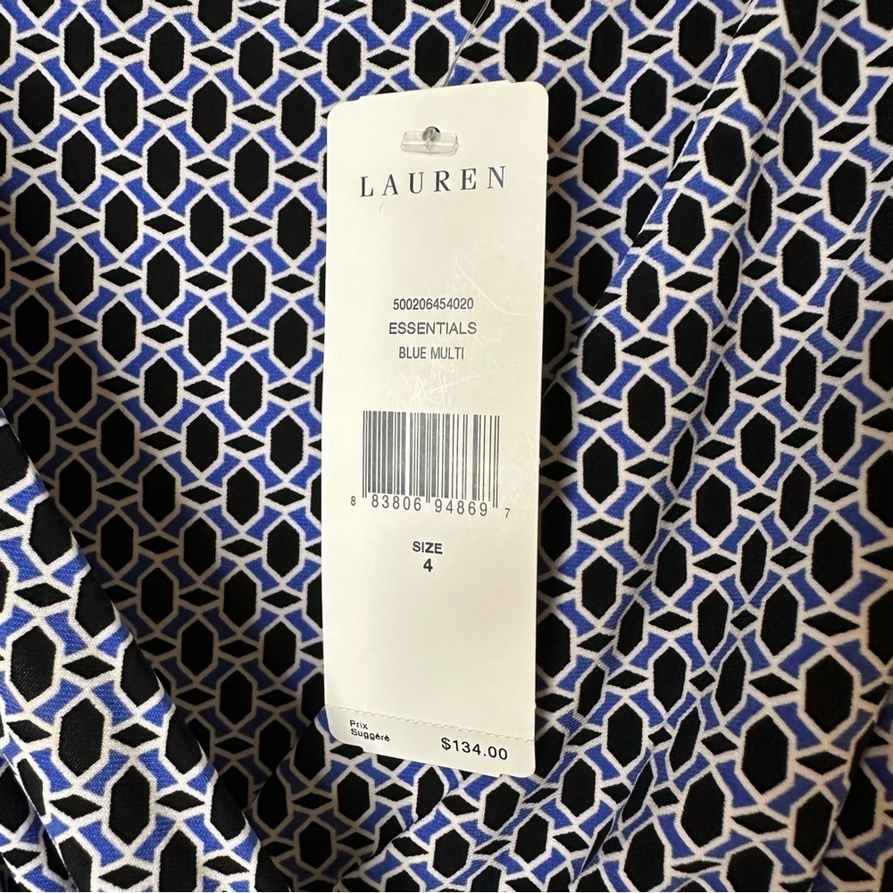 Lauren Ralph Lauren blue essentials geometric V neck dress women’s size 4 - Picture 5 of 14